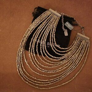 Karine Sultan Joan Beaded Multi-strand 15-layer square beaded Necklace in Brown